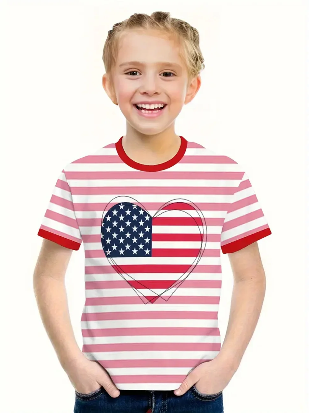 Camiseta infantil de manga curta estampada em 3D, tops casuais das meninas, roupas infantis, moda verão