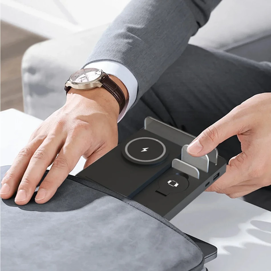 Складная магнитная беспроводная зарядная станция 5 в 1, USB PD, быстрая зарядка для iPhone 16, 15, 14, 13, 12 Pro Max Apple Watch 9 Airpods Pro 3