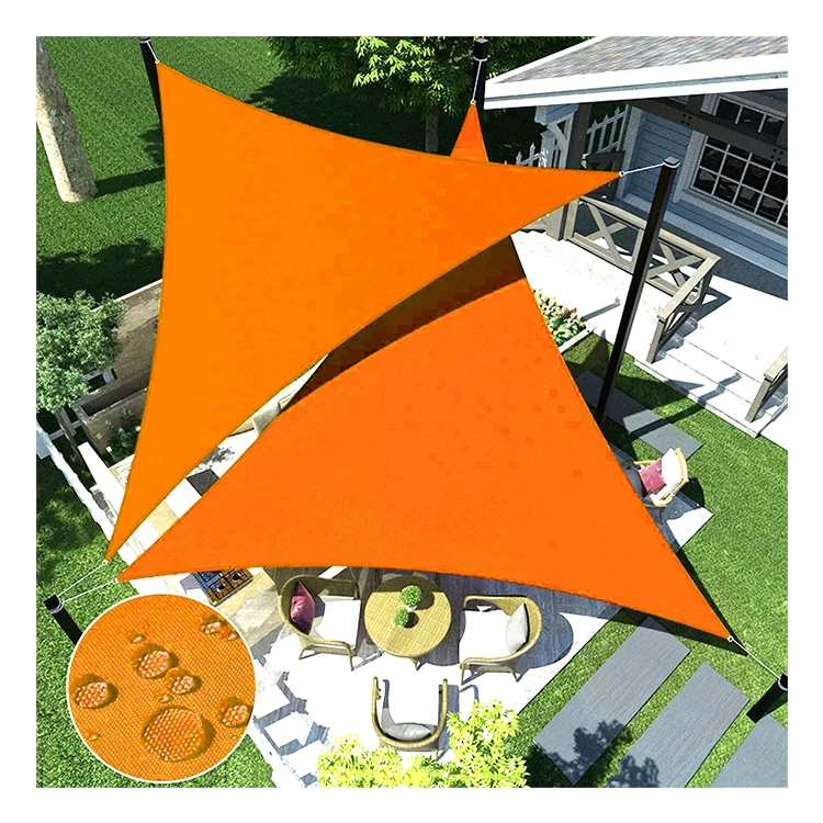 Polyester sunshade sail triangular waterproof, orange outdoor sun shade sail price