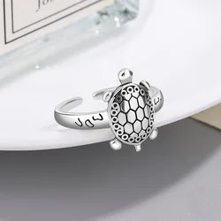 Vintage 925 Sterling Silver Lovely Tortoise Finger Ring Open Silver Rings For Women Luxury Fine Jewelry Brand Gift