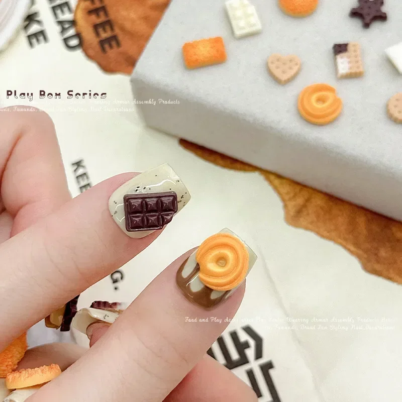 Lovely Cookies Chocolate Cream Resin 3D Nail Art Jewelry Decorations Cute Simulated Food DIY Manicure Accessories Wholesale