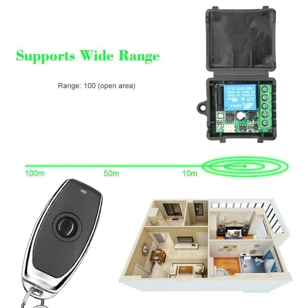 433Mhz Remote Control Wireless Switch DC 12V 1CH RF 10A Relay Receiver and 1CH Transmitter For Door Electromagnetic Lock