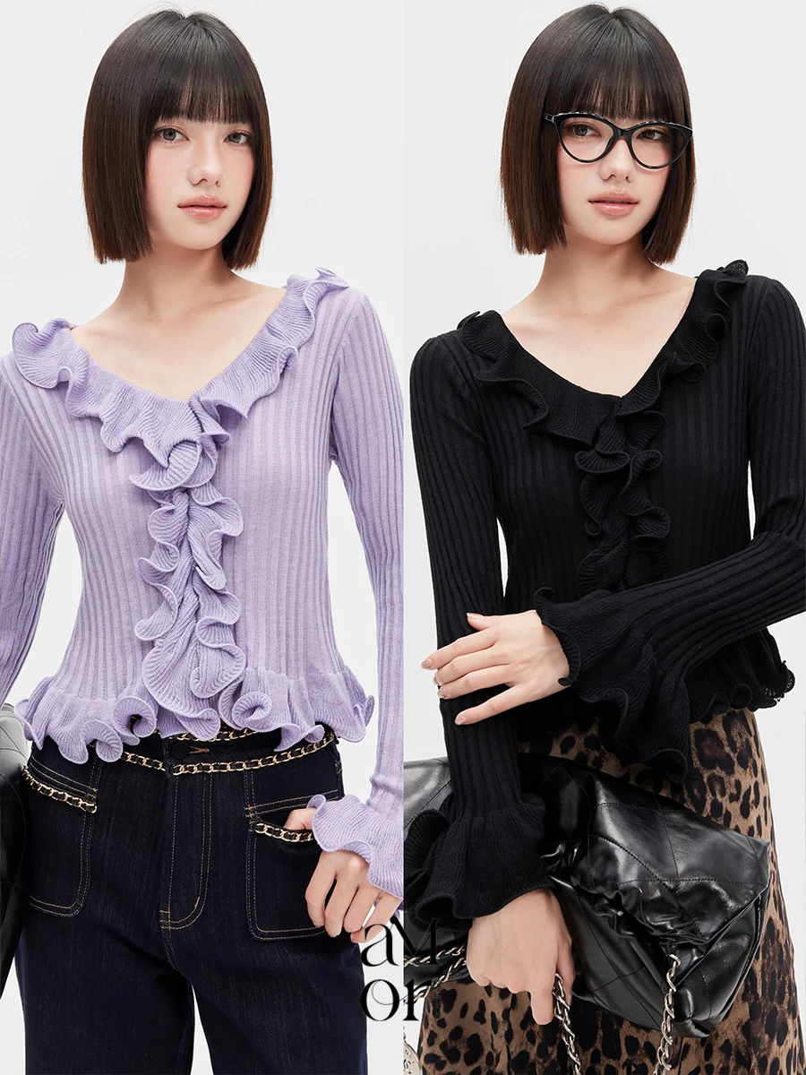 

Вязаный шерстяной топ Ayemorrey Autumn Island с деревянными элементами и рюшами, женская модная вещь для многослойных образов