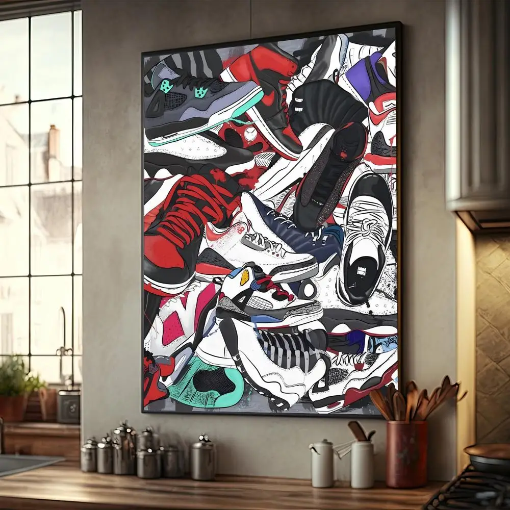 Graffiti Sneakers Vintage Posters Sticky Retro Kraft Paper Sticker DIY Room Bar Cafe Stickers Wall Painting Decor