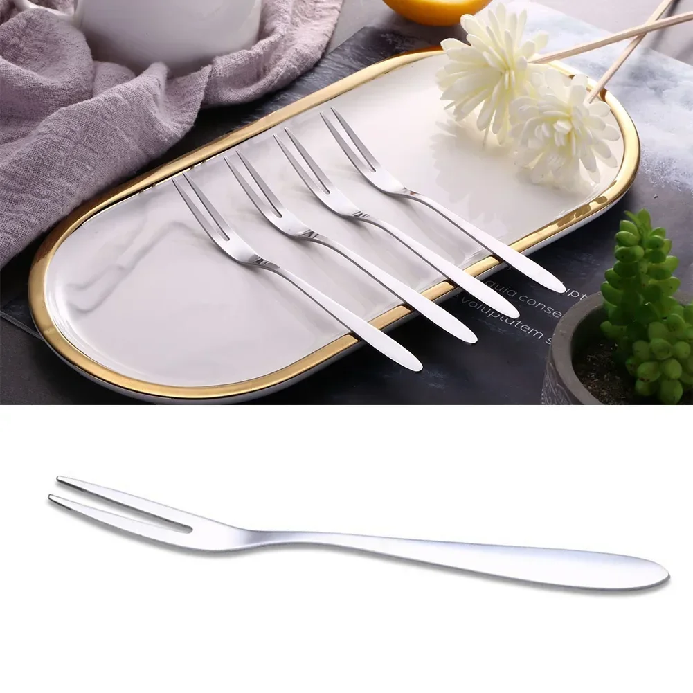 12Pc Stainless Steel Fruit Fork Household Dessert Cake Salad Cutlery Fork Two-toothed Small Fork Kitchen Mini Silver Cutery Fork