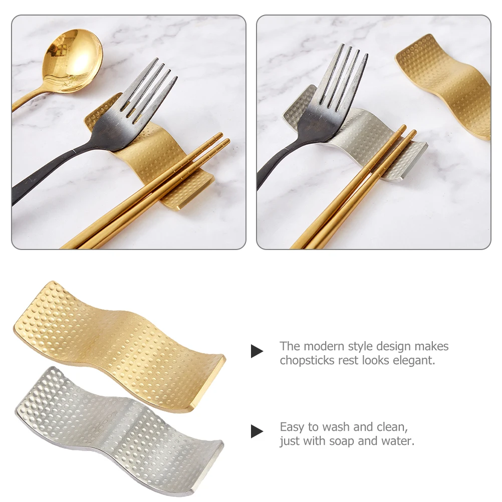 

2 Pcs 304 Stainless Steel Chopsticks Rest Silver Gold Metal Hammered Kitchen Cutlery Holder Fork Decor Tableware Rack