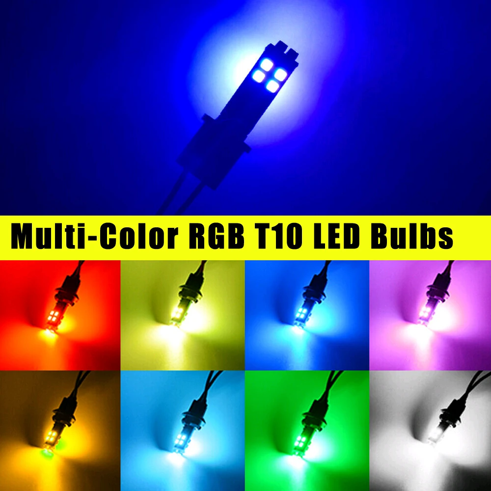 1Set Universal Multi-Color RGB 168 194 T10 LED Bulbs W/RF Remote Control for Car Parking Signal Lights Car Lights Accessories