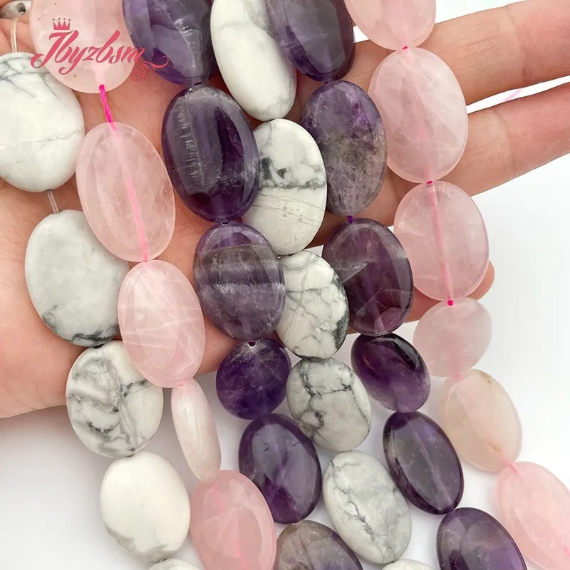 

18x25mm Oval Amethyst Howlite Tiger Eye Rose Quartz Natural Stone Spacer Beads for DIY Charms Accessories Jewelry Making 15"