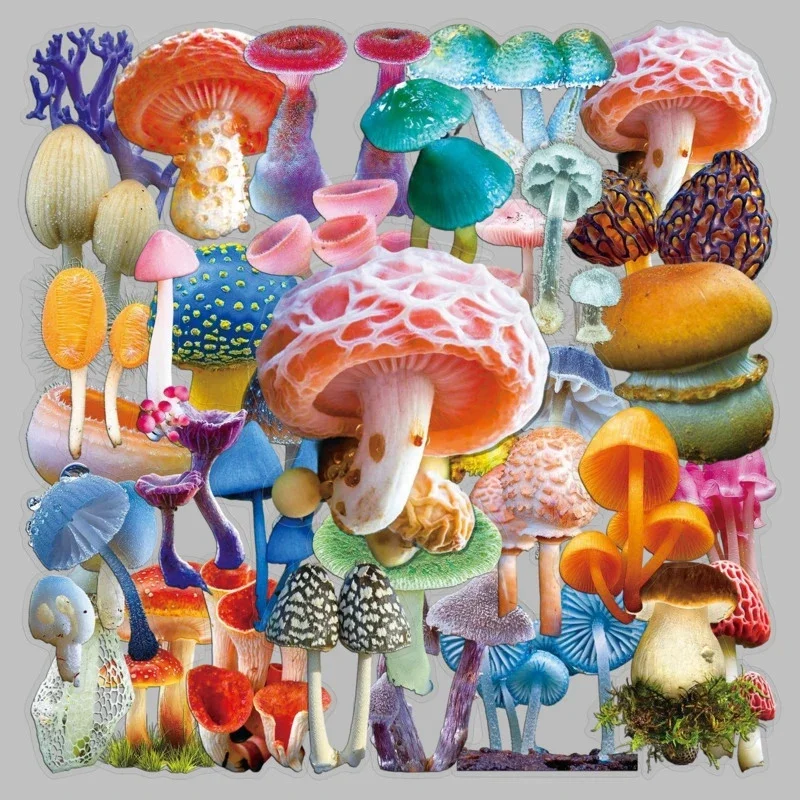 50Pcs Realistic Mushroom Stickers PET Waterproof, Cute Fungi Decals For Luggage Suitcase, Laptop Notebook Scrapbook DIY Art Gift