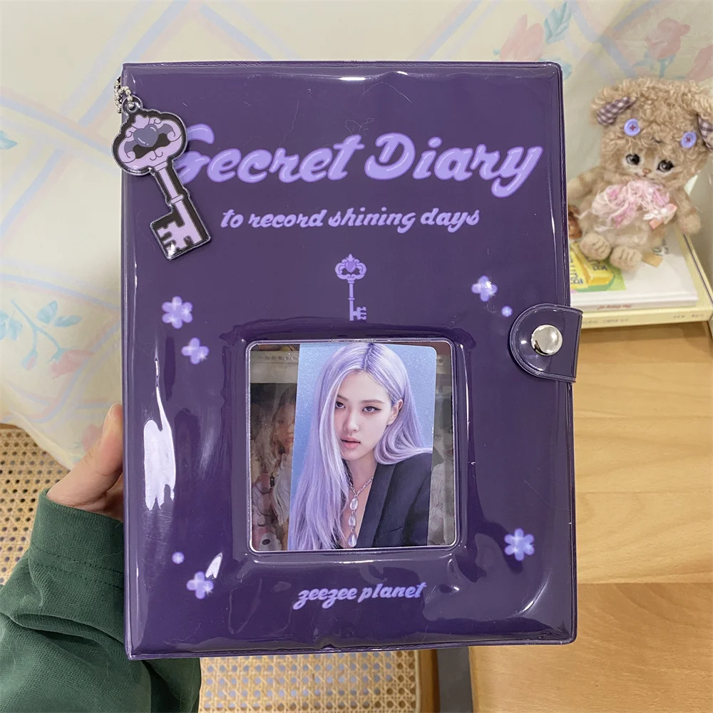 Deep Purple Secret Diary A5 Binder - 6-Ring Snap Photo Card Album Organizer for K-pop Idols (Holds 3 Inch Cards)