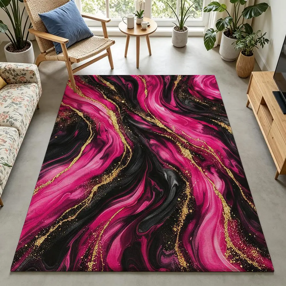 2D 1 piece soft, comfortable, easy to care, machine washable indoor rug, suitable for Marbled Gold Agate style home decor, perfect for under dining table, living room, bedroom, entryway, kitchen, hallway, foyer, vanity area decor