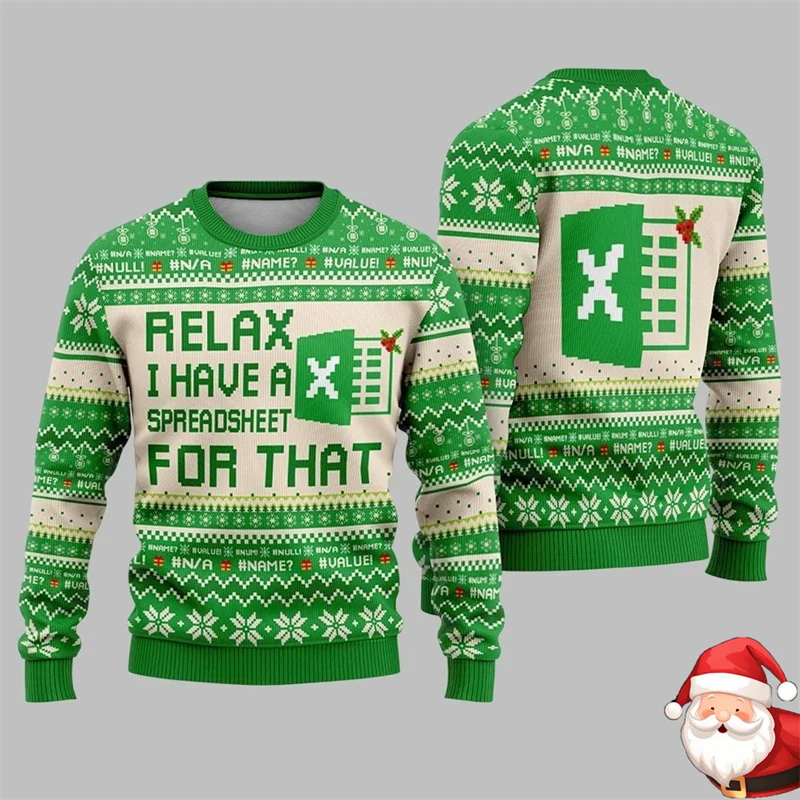 Men's Funny Ugly Christmas Sweater With Santa Claus Graphic Print Winter Fashion Pullover Casual Oversized Sweatshirt