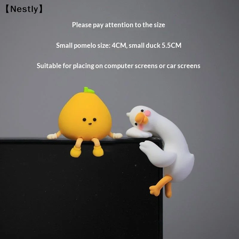 2PCS 3D Duck Pomelo Figurine Resin Cartoon Animal Decor For Desk Car Dashboard TV PC Monitor  Idea Ornament Playful Kid 〔Nest〕