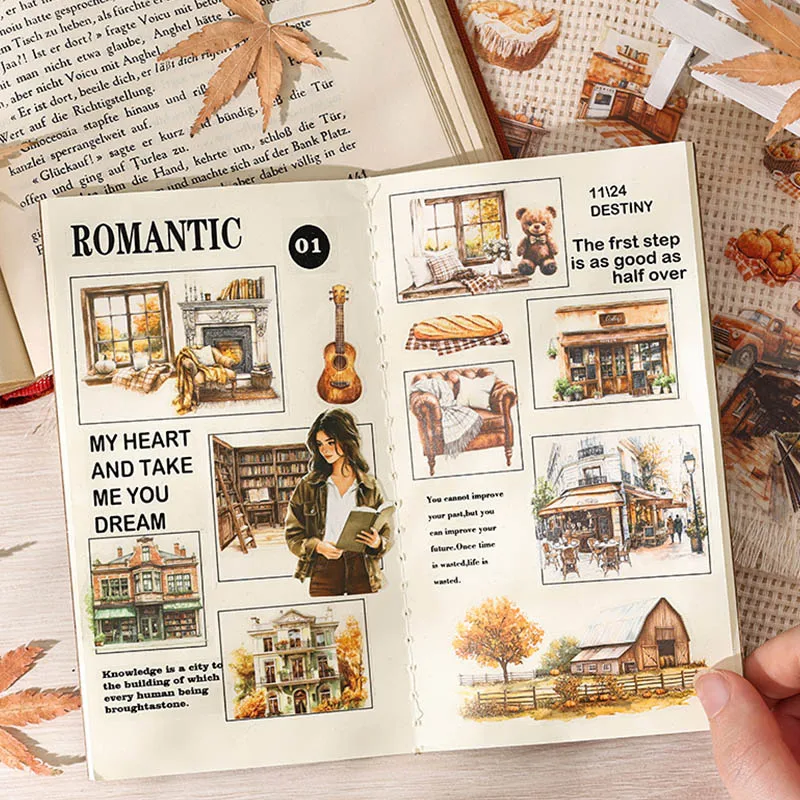 400 sheets - PET waterproof stickers for vintage floral characters in the four seasons of blooming flowers, hand account materia