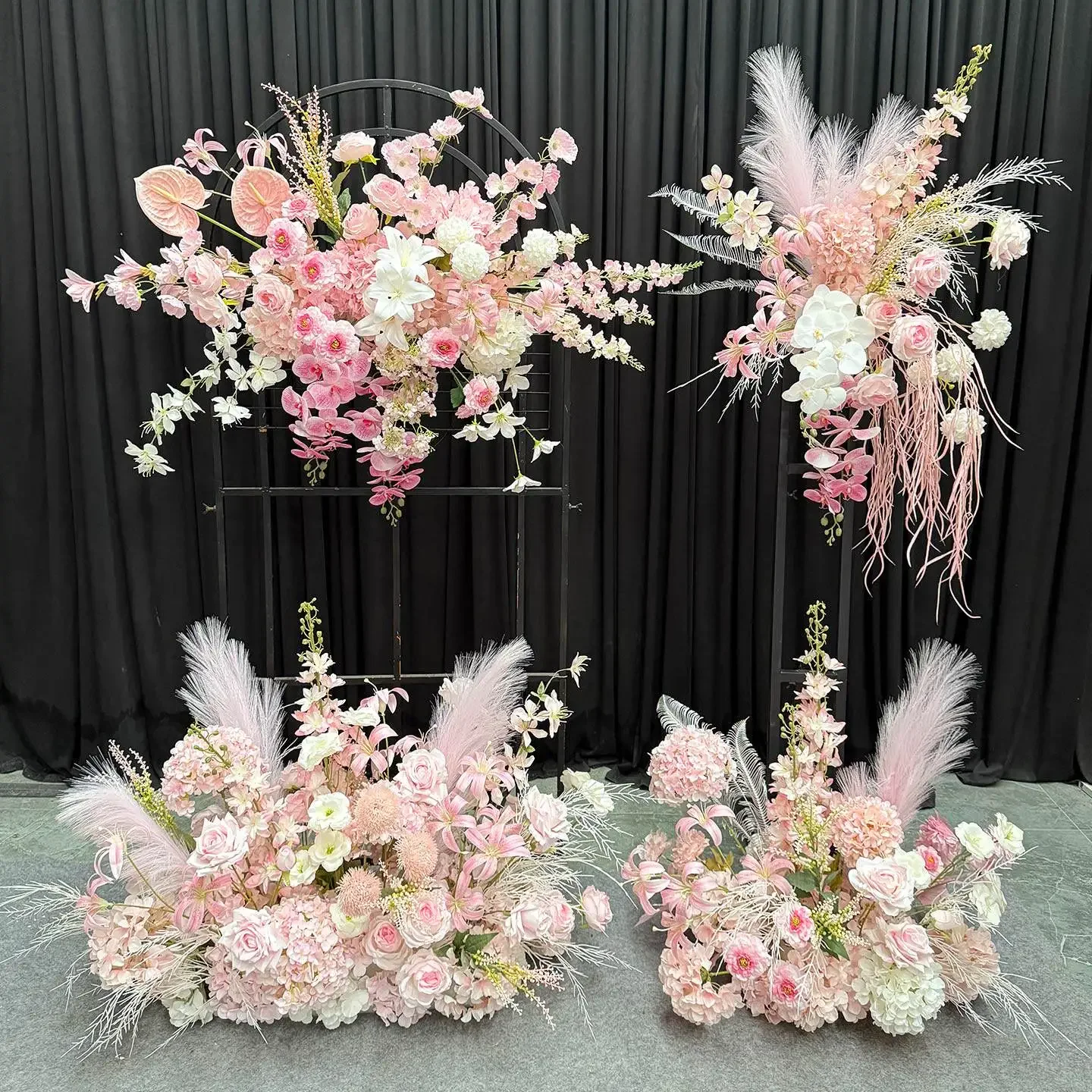 Pink wedding wedding decoration background wall hanging flowers road flower row finished flower arrangement