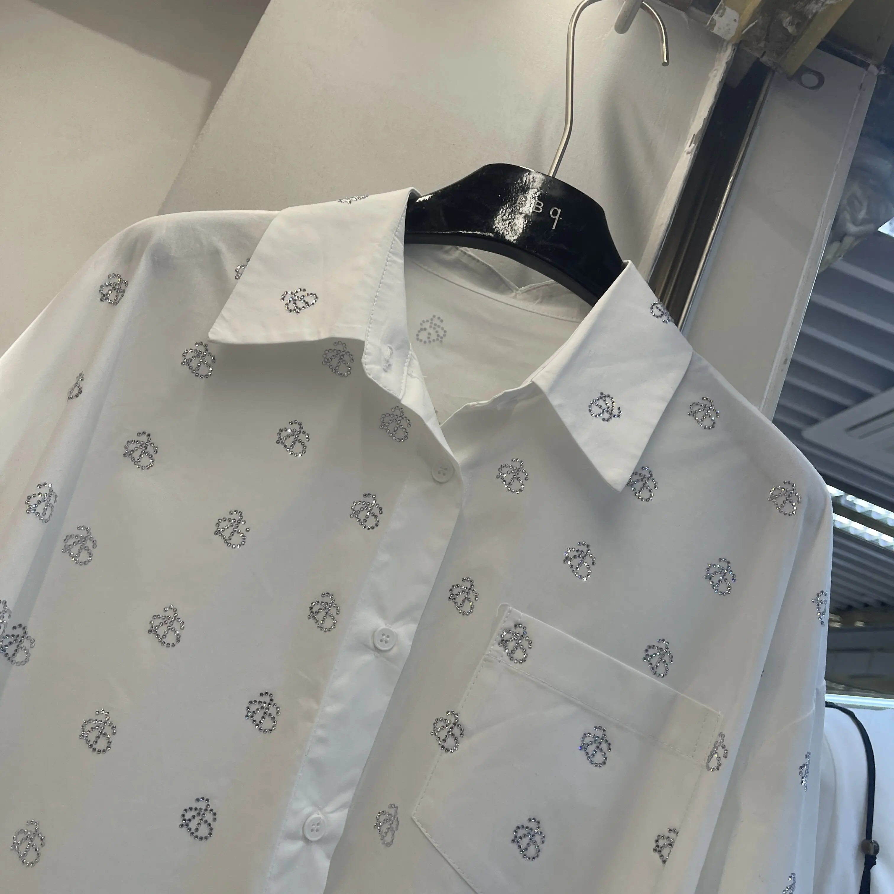 Ful Diamonds All-match Women White Blouses New Spring Autumn Mid-long Cotton Shirts Oversize Long Sleeve Casual Cardigans Top