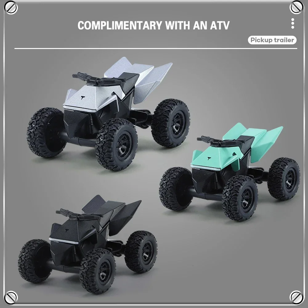 Scale 1:32 Tesla Cybertruck Pickup Trailer RV Metal Alloy Toys Car Model Diecast Off-road Vehicle Gift For Boys Kids Collection