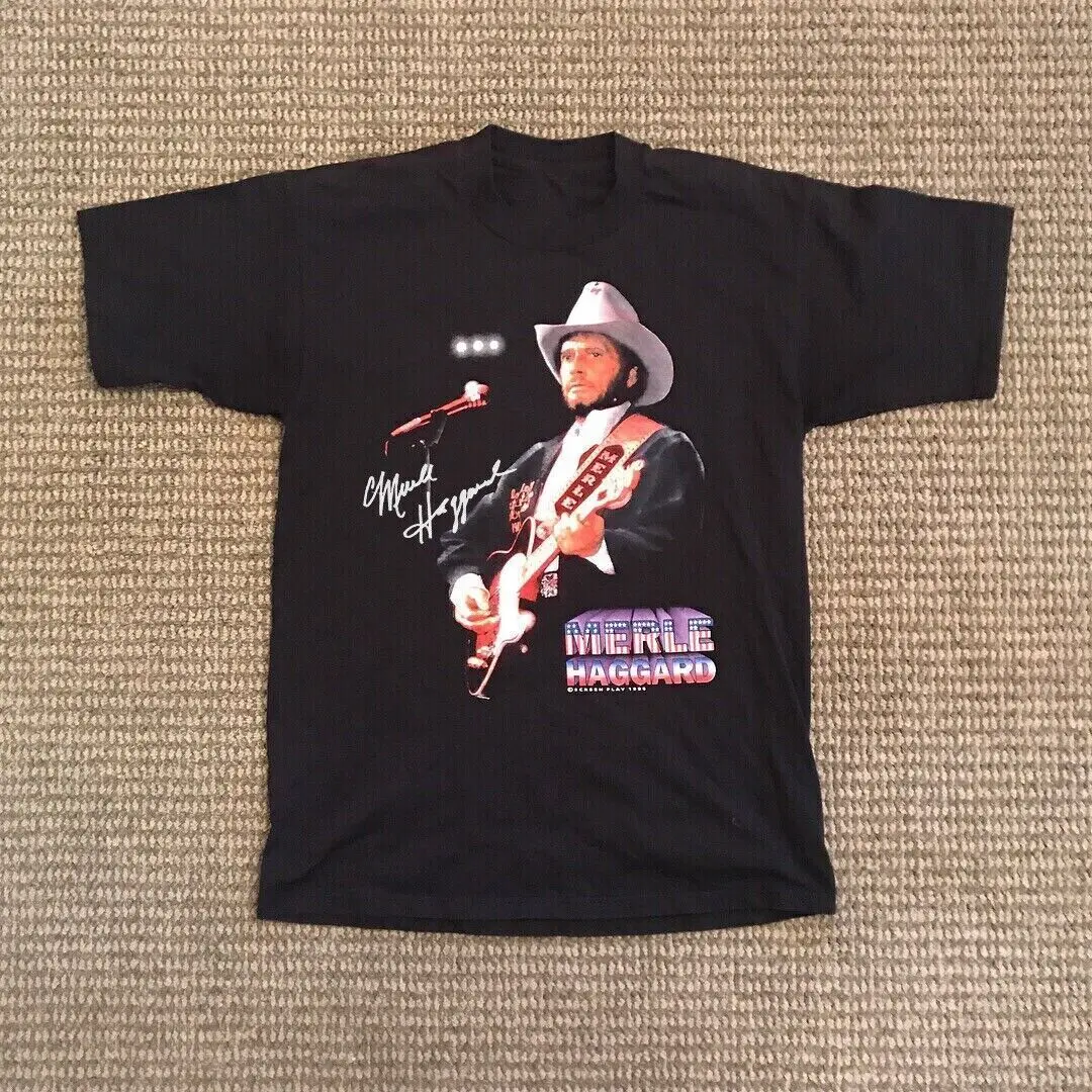 Vintage Signature Cowboy Merle Haggard Black T Shirt