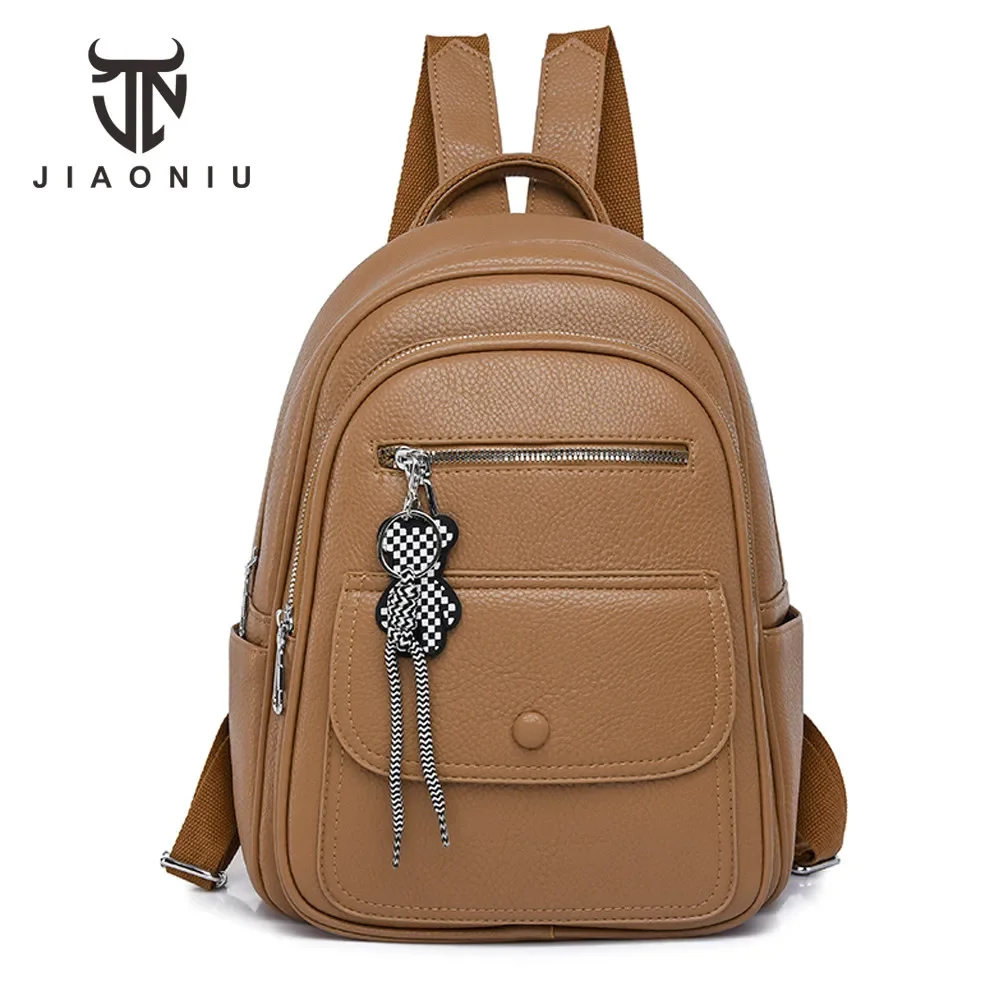 

Women's Casual Backpack Soft Leather Fashion Shoulder Bag Female Retro Designer Girl's School Travel Bags Solid Color Backbags