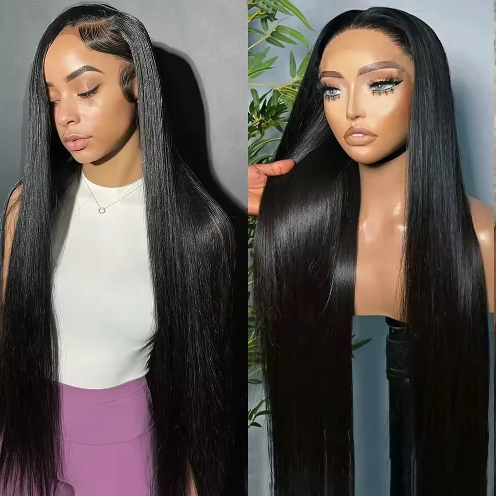 

200 Density 13x4 13x6 HD Transparent Bone Straight Lace Front Wigs 40 Inch Natural Black HD Lace brazilian Hair Wigs For Women
