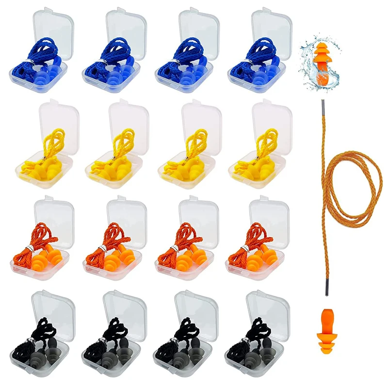 Ear Plugs for Sleeping Noise Canceling Reusable Ear Plugs Soft Silicone Earplugs with Nylon Cord Hearing Protection For Swimming