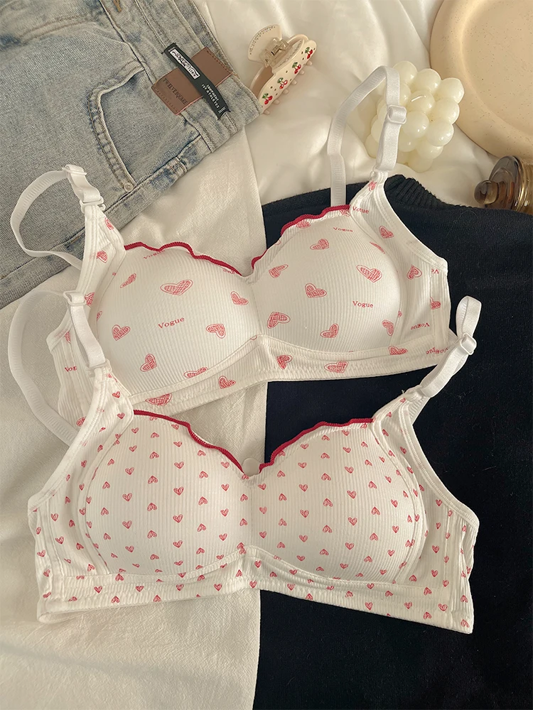 Sweet Caring Lingerie Lolita Girl Bra Gathers High School Students Without Steel Rings Comfortable Breathable Triangular Cup Bra