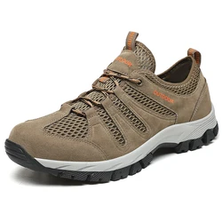 Large Size Waterproof Non Slip Hiking Shoes Men's Mesh Breathable Climbing Shoes Anti-collision Outdoor Casual Lace-up Sneakers