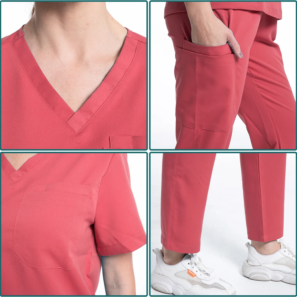 Set di scrub elastici per uniformi mediche a 12 colori Unisex Hospital Casual Straight Workwear Doctor Nurse Top Pants accessori per l'allattamento