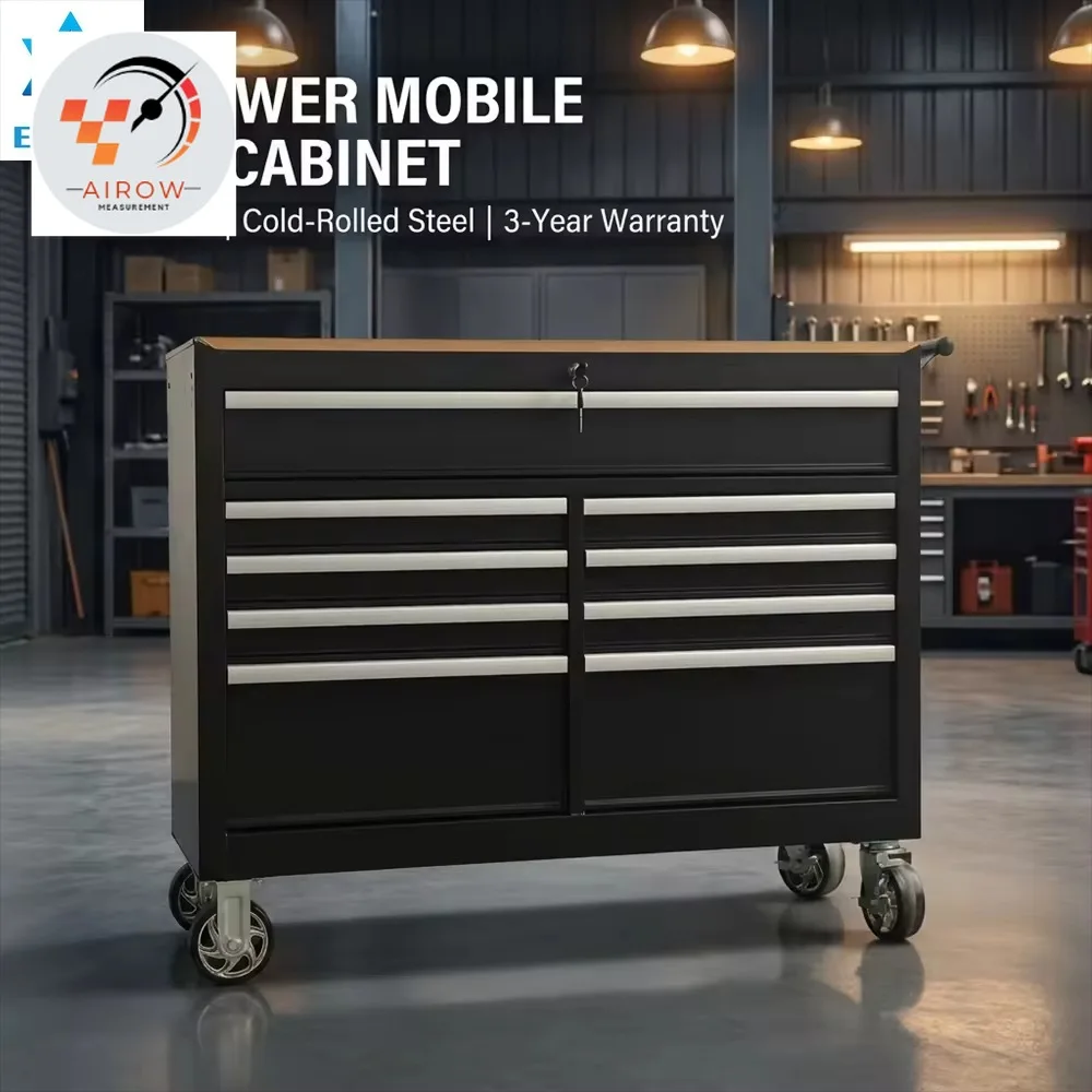 AIROW 9 Drawer Mobile Tool Cabinet Barber Shop Cabinet Work Cart with Wooden Top Rolling Tool Cabinet