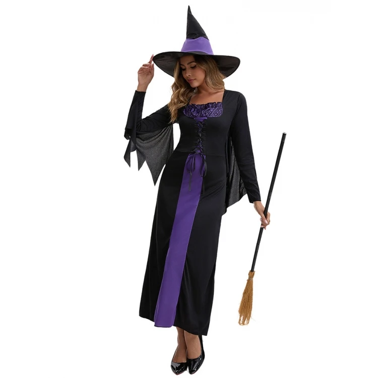 신상품 2025 퍼플 데빌 마녀 롱 드레스 코스프레 역할극 대형 사이즈 할로윈 무대 공연 의상 여성 패션