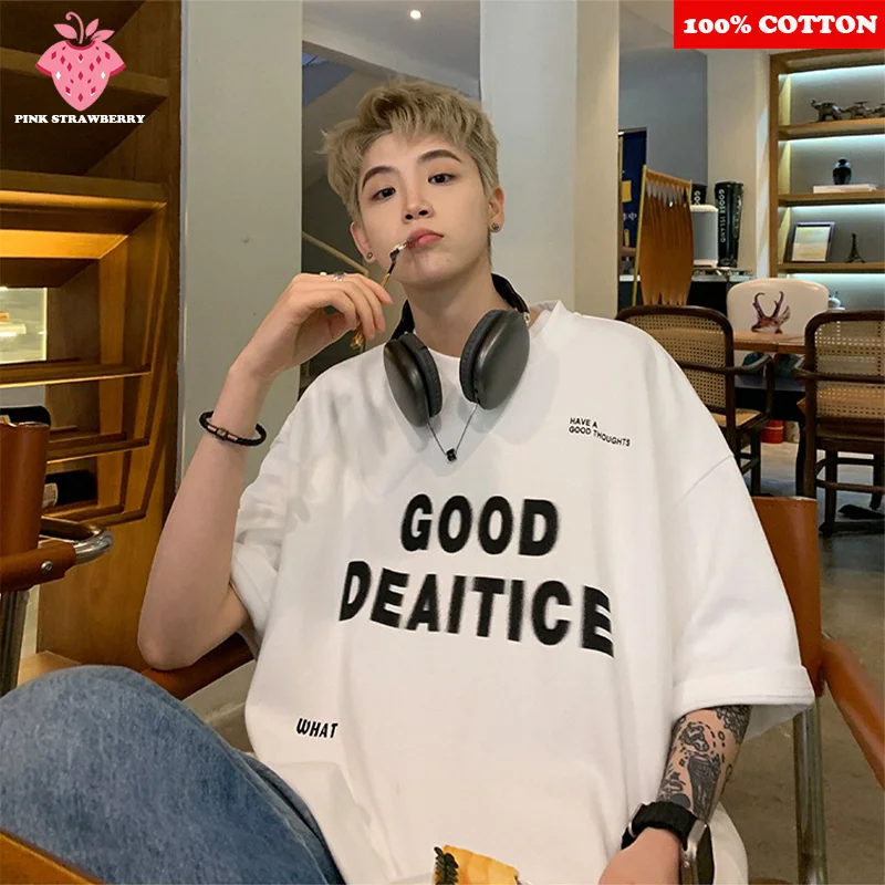 

Men's White Short sleeved T-shirt Summer 2025 New American Retro Letter Print T-shirt Casual Loose Y2k Tops Youth mens clothing
