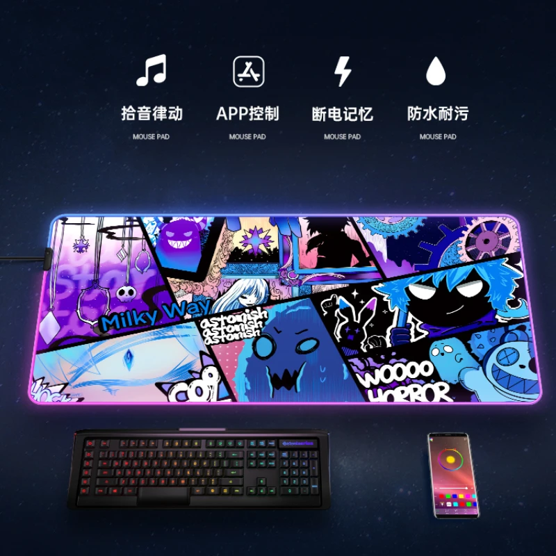 

Anime RGB Light-emitting Mouse Pads Power-off Memory Non-slip Rubber Bottom Large Gaming Desk Pad Ambient Light LED Mouse Pads