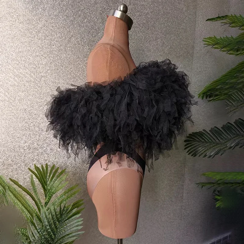 Discothèque Dj Ds Gogo danseur porter Sexy noir gaze body femmes scène pôle danse vêtements Rave tenue glisser reine Costumes XS5731