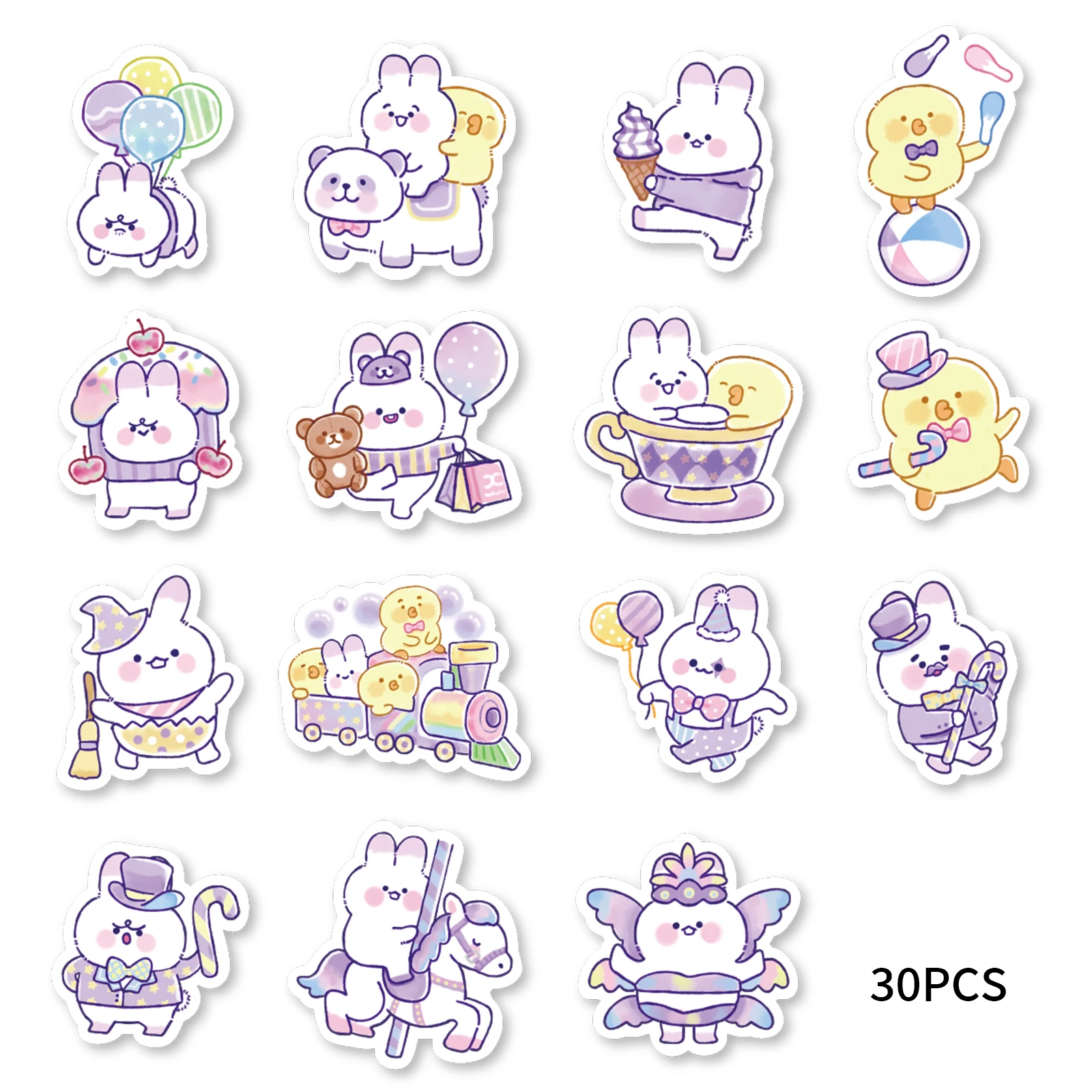 30pcs Cute Bunny Cartoon Graffiti Stickers Decorate Notebook Suitcase Motorcycle Classic Toy Scrapbook Waterproof PVC Decals