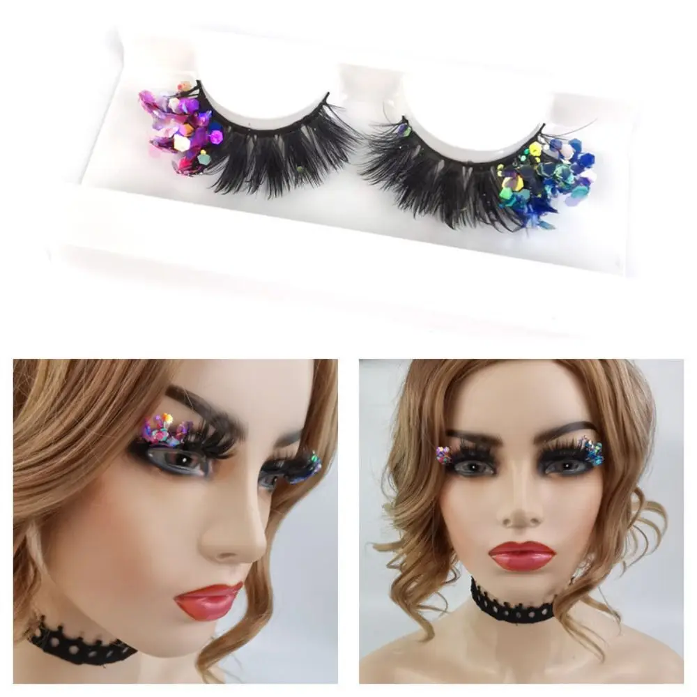 

False Eyelashes Makeup Glitter False Eyelashes Fluffy Colorful Lashes Extension Shiny Sequin Luminous False Eyelashes Party