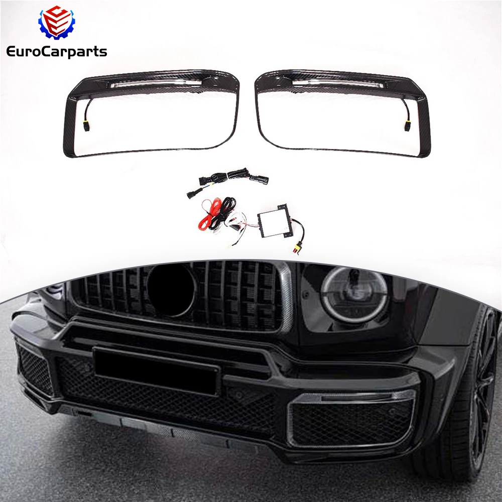 

class W464 W463A G63 B900 Front Bumper Lights Cover With Led Dry Carbon Fiber exterior accessories DRL cover fog lights cover