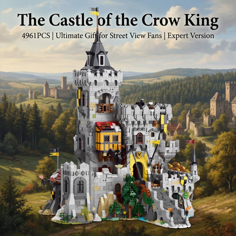 Ensemble de blocs de construction du château du roi Corbeau, 4961 pièces, forteresse médiévale, vue sur la rue, modèle d'architecture, jouets pour adultes, cadeau