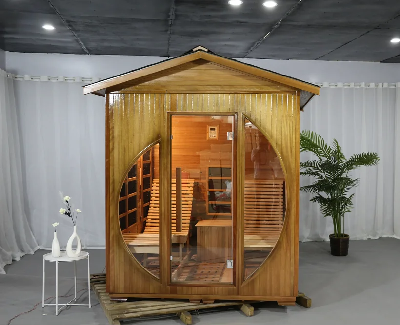 New Pure Canadian Red Cedar Wooden 2 Person Lay Down Infrared Sauna Outdoor