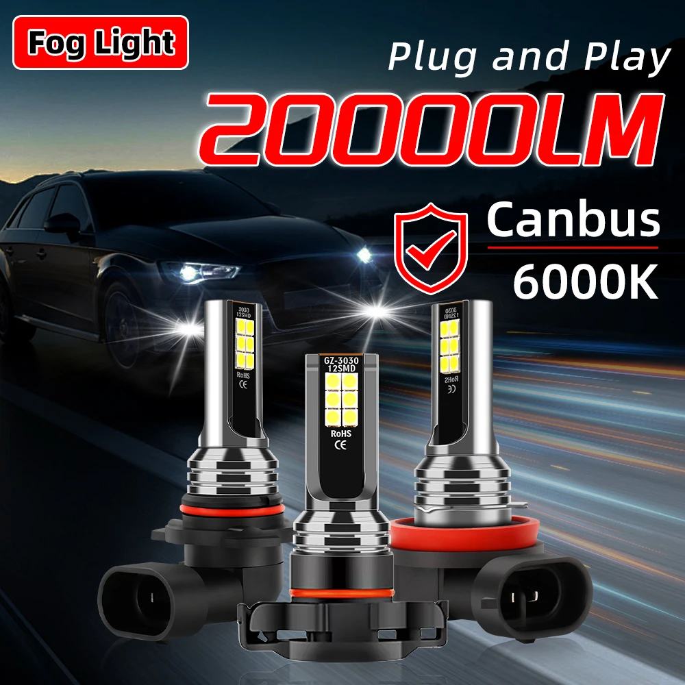 20000LM High Bright LED Auto Front Fog Lamps 80W 6000K White 9006 HB4 H11 5202 Car Fog Bulbs Canbus Super Bright Lights 12V