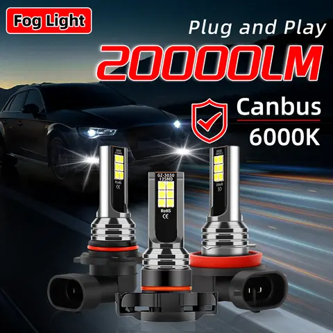 20000LM 높은 밝은 LED 자동 전면 안개 램프 80W 6000K 흰색 9006 HB4 H11 5202 자동차 안개 전구 Canbus 슈퍼 밝은 조명 12V