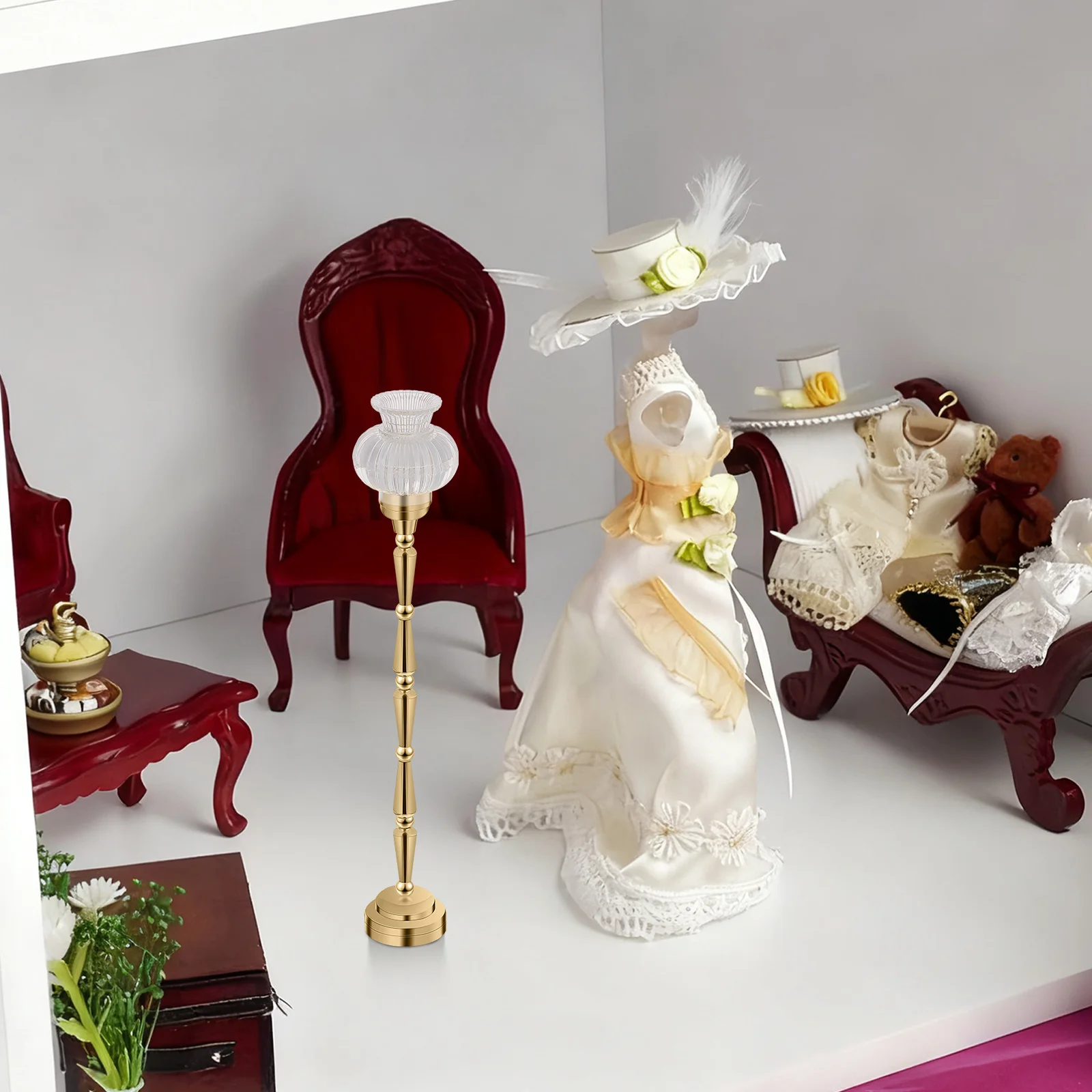 

Миниатюрный торшер, светодиодное освещение, декор кукольного домика, мини-цветочный дизайн, мебель для небольшого дома, аксессуар, уютный домашний светильник