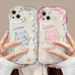 Y2K Cute Cat Pink Angel Kitten 3D Wave Phone Case For Samsung Galaxy S24 S23 S22 S21 S20 FE Plus Ultra 4G 5G Silicone Back Cover
