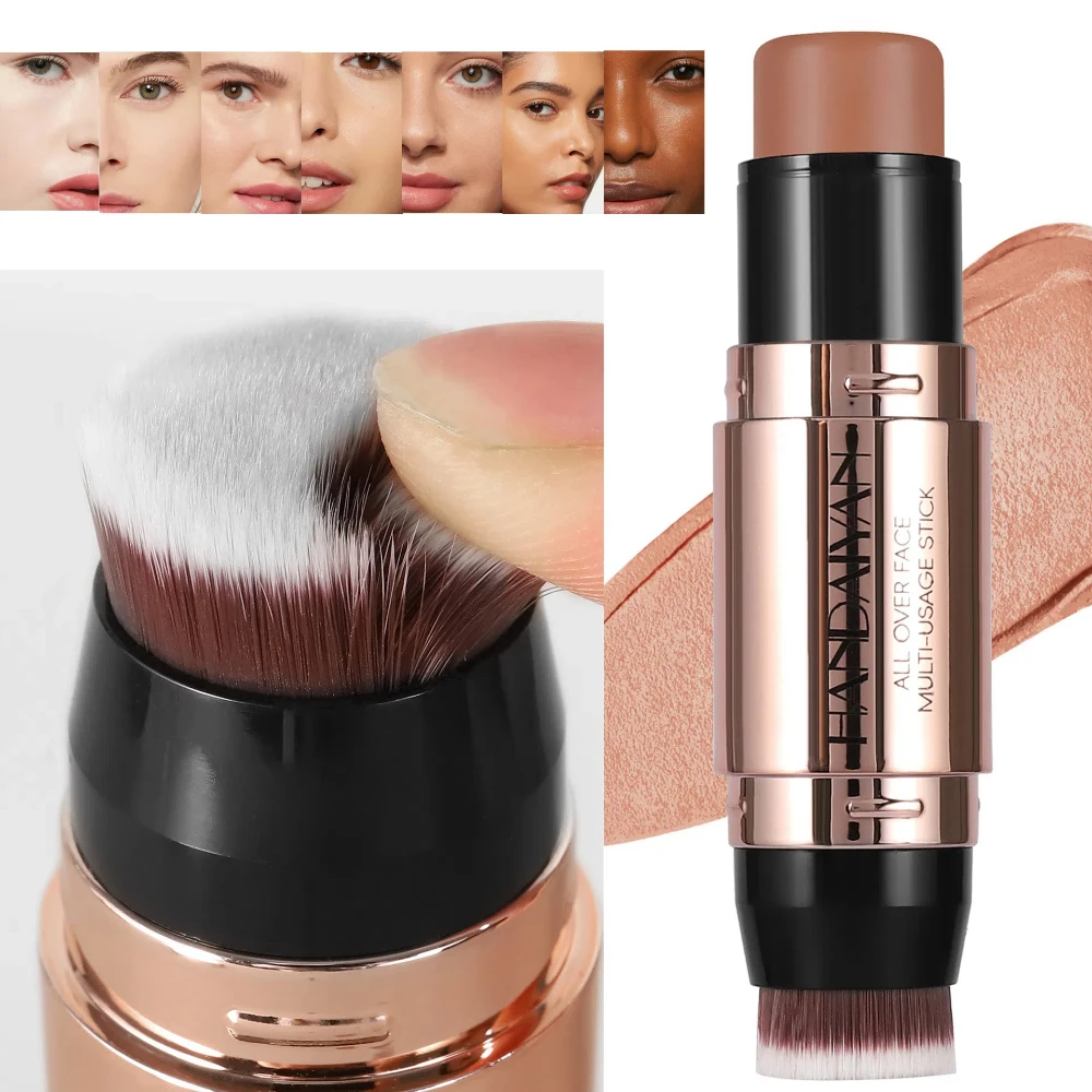 Bronceador Facial de doble cabeza, crema de contorno, maquillaje, sombra oscura ligera, corrector duradero, ilumina el contorno Facial con cepillo