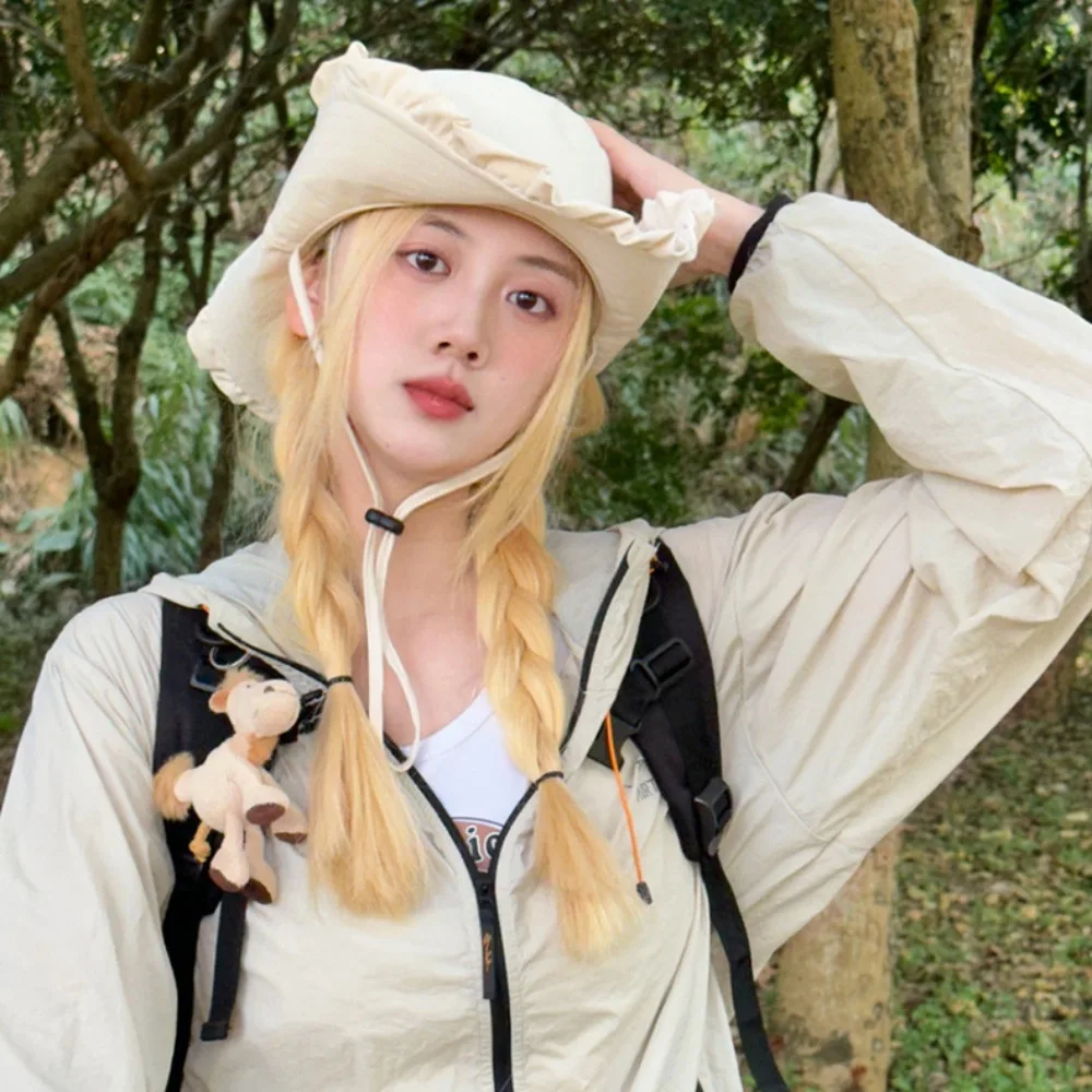 

Breathable Quick-dry Hiking Fisherman Hat Big Brim Sunscreen Bucket Cap UV Protection Sunshade Drawstring Sun Hat Mountaineering