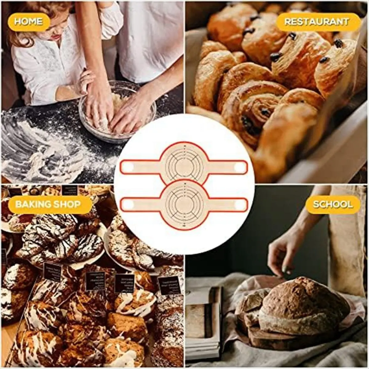 FOR HOME 2Pcs Silicone Baking Mat, Bread Baking Siling with Long Handles Reusable Bread Mat Dutch Oven Liner