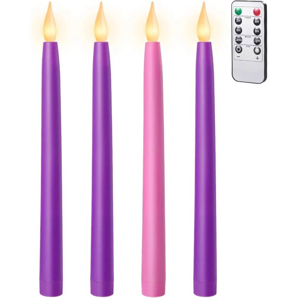 Conjunto de 5 velas operadas por bateria de 10,5 '' com controle remoto, temporizador e dimmer, castiçais cônicos LED sem chama de plástico para advento