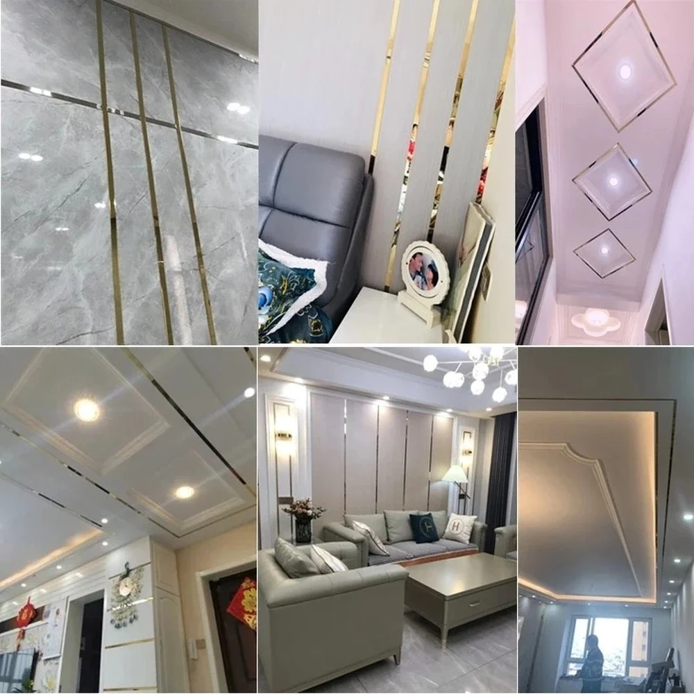 5M Stainless Steel Flat Decor Line Gold Mirror Wall Sticker for Background Wall Ceiling Edge Strip Living Room Home Decoration