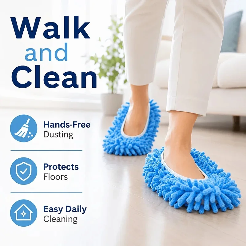 2PCS Microfiber Cleaning House Blue Mop Slippers Floor Cleaning Tool Shoe Covers Soft Washable Reusable