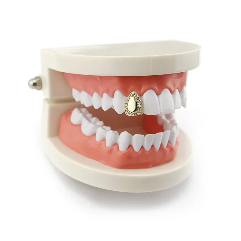 Halloween Dentures Gold Teeth Cosplay party Grillz Single 18k Electroplated Diamond Door Style Hip-Hop Braces