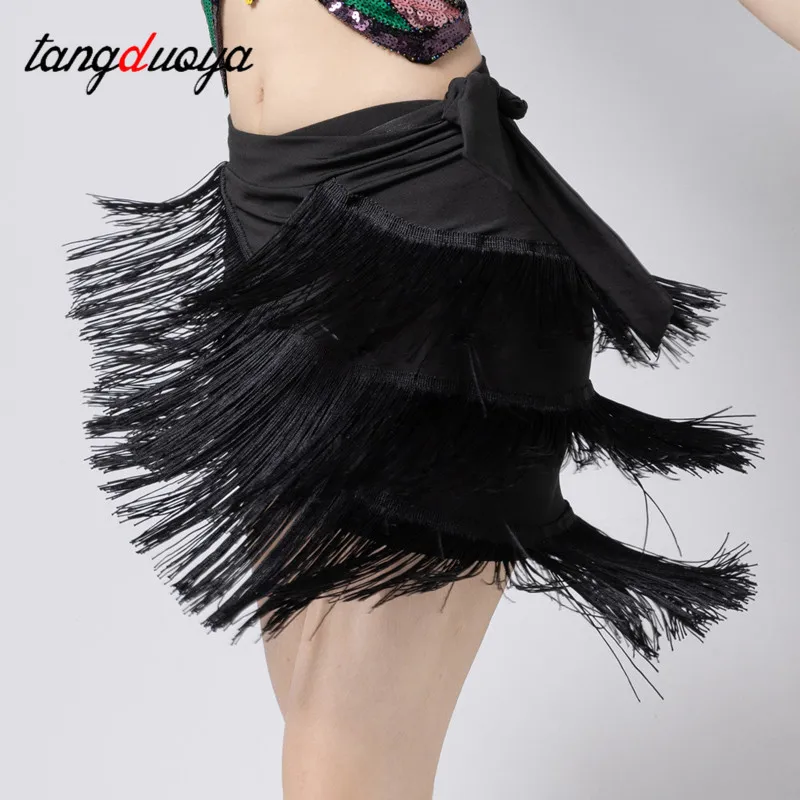 Latin Dance Skirt Lady Fringed Triangle Latin Dress Sexy Adult Wrap Skirt Spandex Latin Dance Dress Women's Practice Skirt